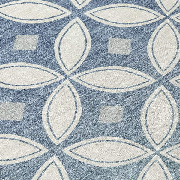 HomeRoots 5' X 8' Ivory and Blue Geometric Rug - Stylish, Washable, Durable Indoor/Outdoor Area Essential! 691459