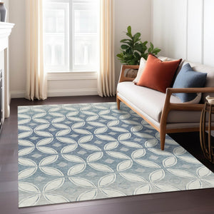 HomeRoots 5' X 8' Ivory and Blue Geometric Rug - Stylish, Washable, Durable Indoor/Outdoor Area Essential! 691459