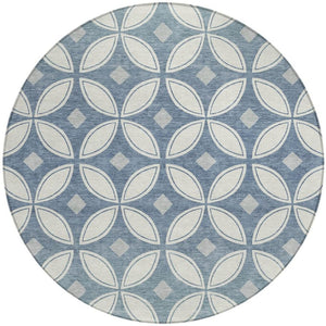 HomeRoots 8' Ivory and Blue Geometric Round Rug - Stylish, Washable Design for Indoors & Outdoors, Durable! 691460