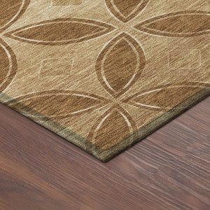 HomeRoots 5' Geometric Washable Area Rug in Rust and Beige - Durable Indoor/Outdoor Accent for Any Space 691465