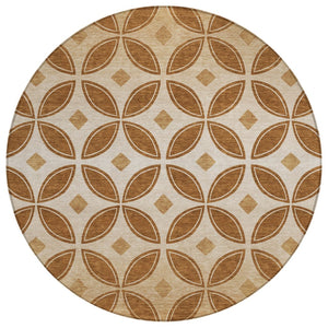 HomeRoots 8' Stylish Round Geometric Washable Area Rug in Rust and Beige for Indoor/Outdoor Spaces 691466