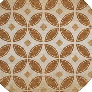 HomeRoots 8' Stylish Round Geometric Washable Area Rug in Rust and Beige for Indoor/Outdoor Spaces 691466