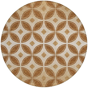 HomeRoots 8' Stylish Round Geometric Washable Area Rug in Rust and Beige for Indoor/Outdoor Spaces 691466