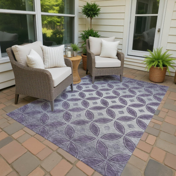 HomeRoots 5' Stylish Plum and Ivory Geometric Area Rug – Washable, Durable, Indoor/Outdoor Comfort & Design 691471
