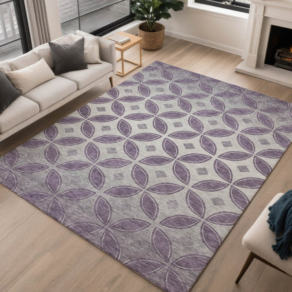 HomeRoots 5' Stylish Plum and Ivory Geometric Area Rug – Washable, Durable, Indoor/Outdoor Comfort & Design 691471