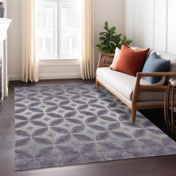 HomeRoots 5' Stylish Plum and Ivory Geometric Area Rug – Washable, Durable, Indoor/Outdoor Comfort & Design 691471