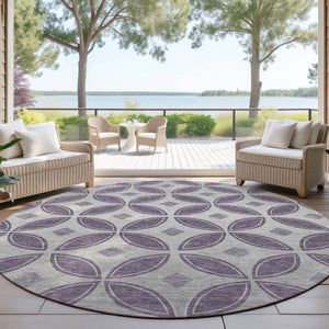 HomeRoots 8' Plum and Ivory Geometric Washable Area Rug - Durable, Stylish, Indoor/Outdoor Solution for High-Traffic Spaces 691472