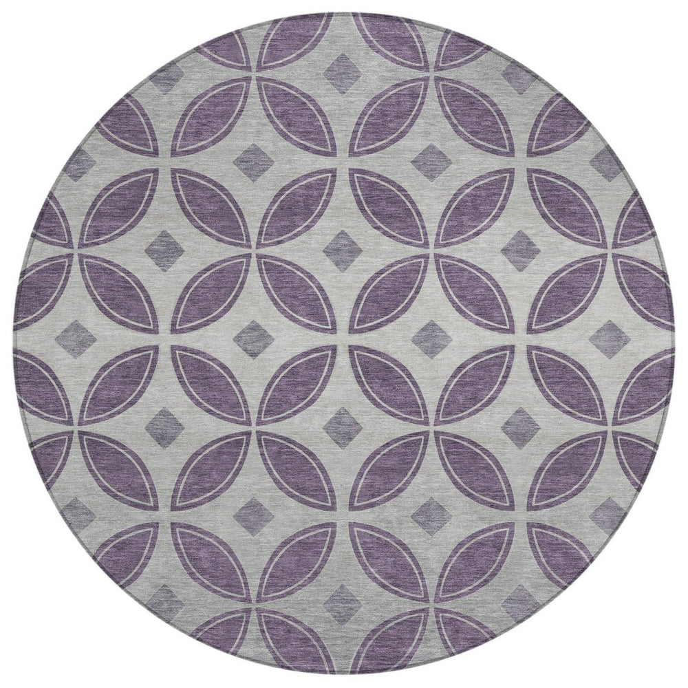 HomeRoots 8' Plum and Ivory Geometric Washable Area Rug - Durable, Stylish, Indoor/Outdoor Solution for High-Traffic Spaces 691472