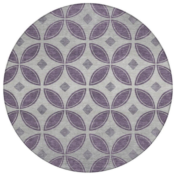 HomeRoots 8' Plum and Ivory Geometric Washable Area Rug - Durable, Stylish, Indoor/Outdoor Solution for High-Traffic Spaces 691472