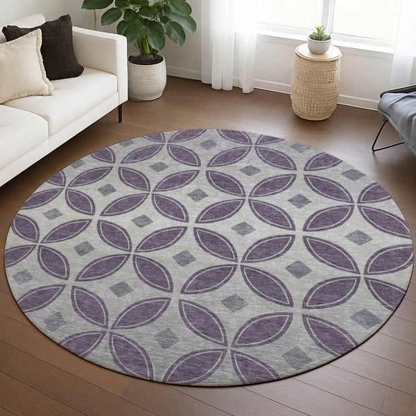 HomeRoots 8' Plum and Ivory Geometric Washable Area Rug - Durable, Stylish, Indoor/Outdoor Solution for High-Traffic Spaces 691472