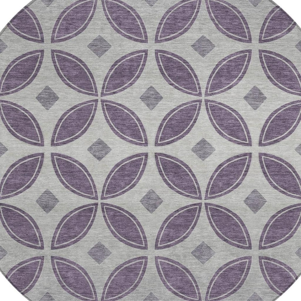 HomeRoots 8' Plum and Ivory Geometric Washable Area Rug - Durable, Stylish, Indoor/Outdoor Solution for High-Traffic Spaces 691472