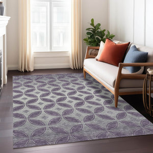 HomeRoots 10' Geometric Washable Area Rug in Plum & Ivory – Durable, Stylish, Indoor/Outdoor Perfect Accent! 691475