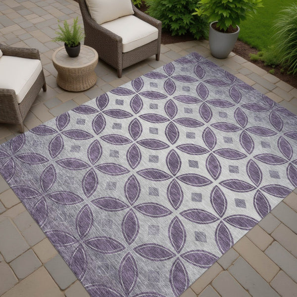 HomeRoots 10' Geometric Washable Area Rug in Plum & Ivory – Durable, Stylish, Indoor/Outdoor Perfect Accent! 691475