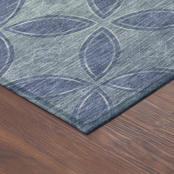 HomeRoots 8' Teal Blue and Ivory Round Geometric Rug - Stylish, Washable & Durable for Indoor/Outdoor Use 691478