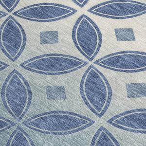 HomeRoots 9' X 12' Teal Blue Geometric Indoor-Outdoor Area Rug - Stylish, Washable, Durable for High-Traffic Use 691480