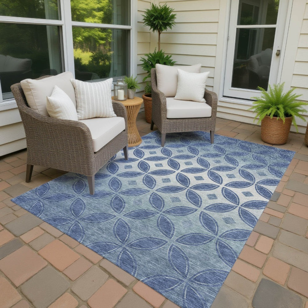 HomeRoots 10' X 14' Durable Teal Blue & Ivory Geometric Area Rug – Washable Indoor/Outdoor Style for Any Space 691481