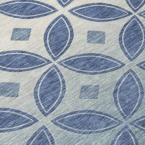 HomeRoots 10' X 14' Durable Teal Blue & Ivory Geometric Area Rug – Washable Indoor/Outdoor Style for Any Space 691481