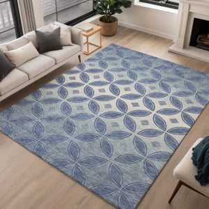 HomeRoots 10' X 14' Durable Teal Blue & Ivory Geometric Area Rug – Washable Indoor/Outdoor Style for Any Space 691481