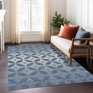 HomeRoots 10' X 14' Durable Teal Blue & Ivory Geometric Area Rug – Washable Indoor/Outdoor Style for Any Space 691481