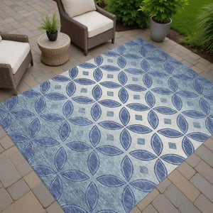 HomeRoots 10' X 14' Durable Teal Blue & Ivory Geometric Area Rug – Washable Indoor/Outdoor Style for Any Space 691481