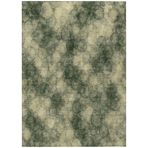 HomeRoots 5' Indoor Outdoor Area Rug in Artichoke Green & Wheat - Modern Abstract Design, Washable & Durable 691483