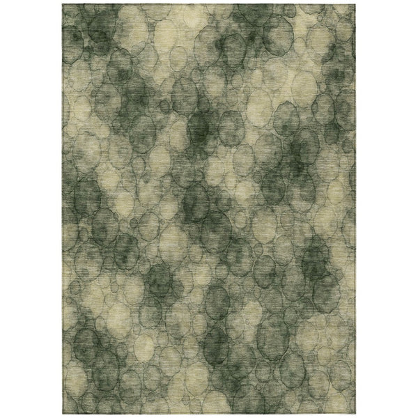 HomeRoots 5' Indoor Outdoor Area Rug in Artichoke Green & Wheat - Modern Abstract Design, Washable & Durable 691483