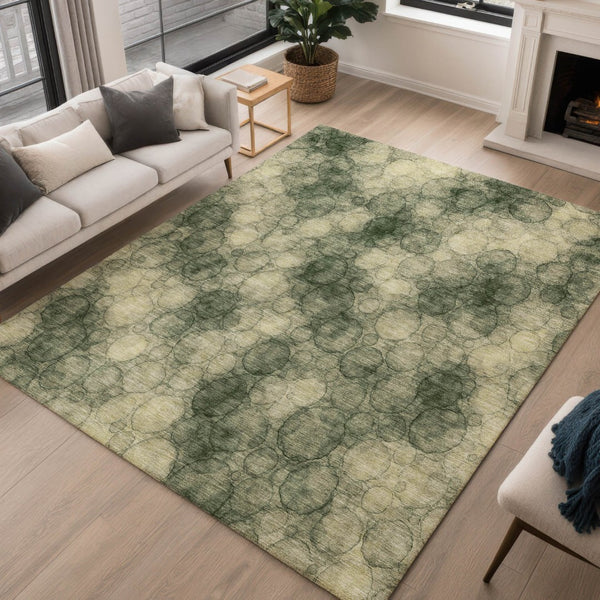 HomeRoots 5' Indoor Outdoor Area Rug in Artichoke Green & Wheat - Modern Abstract Design, Washable & Durable 691483