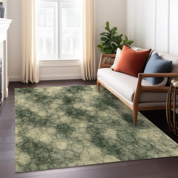HomeRoots 5' Indoor Outdoor Area Rug in Artichoke Green & Wheat - Modern Abstract Design, Washable & Durable 691483