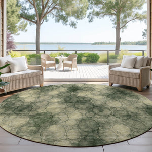 HomeRoots 8' Abstract Round Area Rug in Artichoke Green & Wheat – Washable, Durable & Stylish for Indoor/Outdoor Use 691484