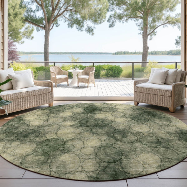 HomeRoots 8' Abstract Round Area Rug in Artichoke Green & Wheat – Washable, Durable & Stylish for Indoor/Outdoor Use 691484
