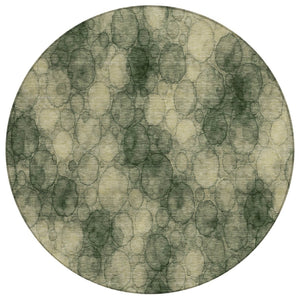 HomeRoots 8' Abstract Round Area Rug in Artichoke Green & Wheat – Washable, Durable & Stylish for Indoor/Outdoor Use 691484