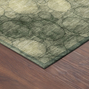HomeRoots 8' Abstract Round Area Rug in Artichoke Green & Wheat – Washable, Durable & Stylish for Indoor/Outdoor Use 691484