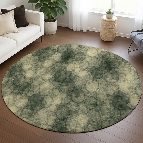 HomeRoots 8' Abstract Round Area Rug in Artichoke Green & Wheat – Washable, Durable & Stylish for Indoor/Outdoor Use 691484