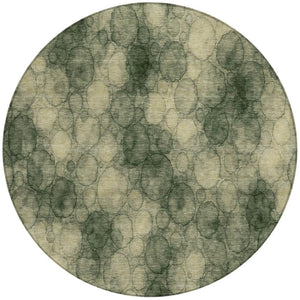 HomeRoots 8' Abstract Round Area Rug in Artichoke Green & Wheat – Washable, Durable & Stylish for Indoor/Outdoor Use 691484