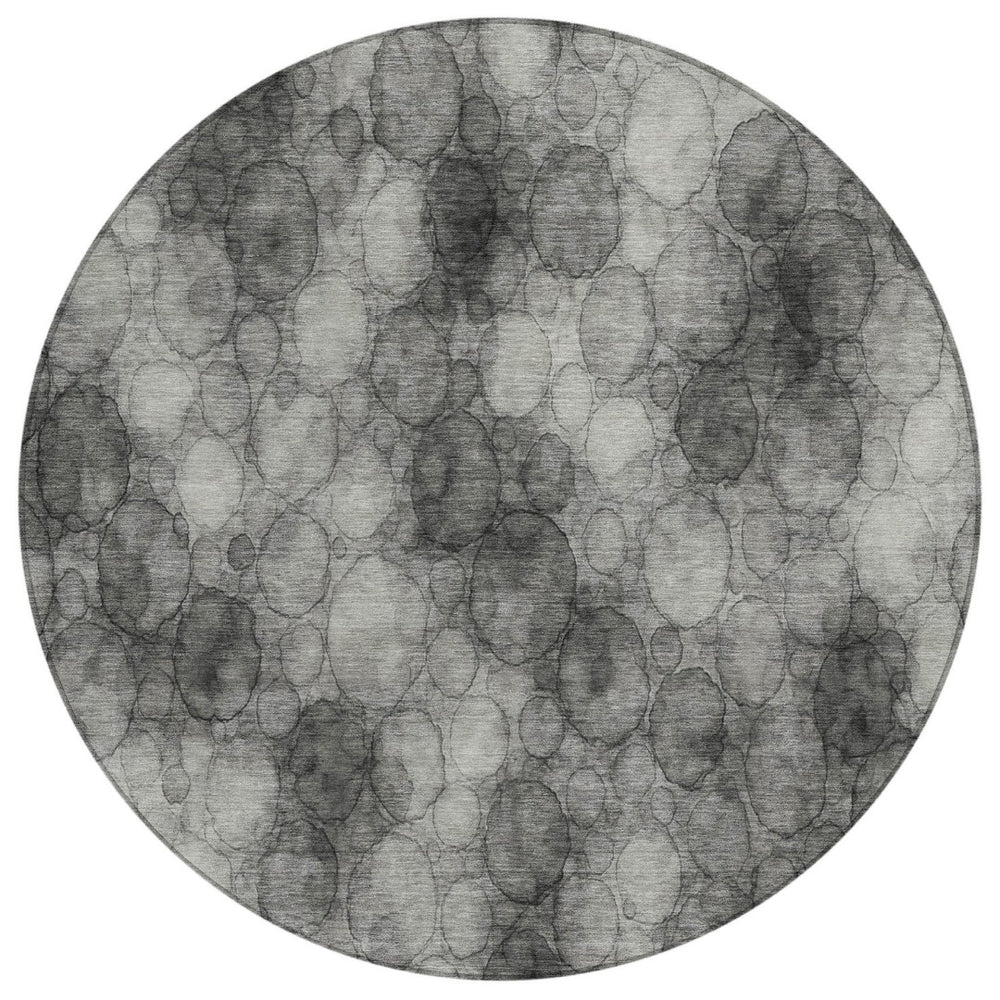 HomeRoots 8' Modern Abstract Round Area Rug in Ivory, Gray & Black - Washable, Durable for Indoor/Outdoor Use 691490