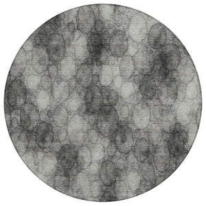 HomeRoots 8' Modern Abstract Round Area Rug in Ivory, Gray & Black - Washable, Durable for Indoor/Outdoor Use 691490