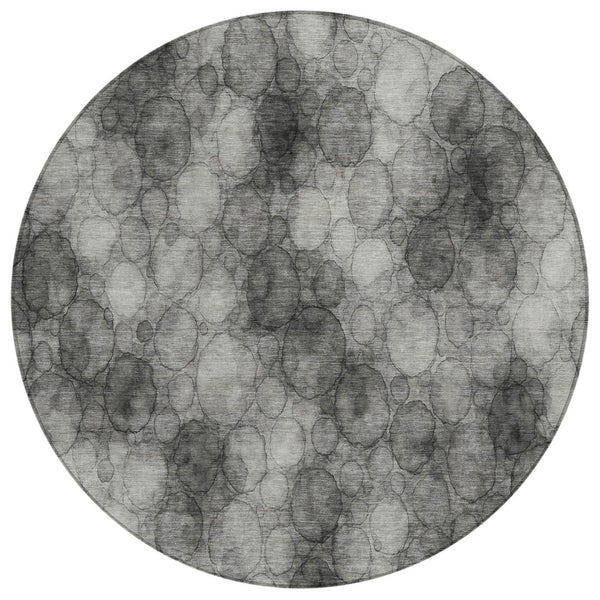 HomeRoots 8' Modern Abstract Round Area Rug in Ivory, Gray & Black - Washable, Durable for Indoor/Outdoor Use 691490