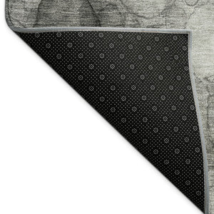 HomeRoots 8' Modern Abstract Round Area Rug in Ivory, Gray & Black - Washable, Durable for Indoor/Outdoor Use 691490