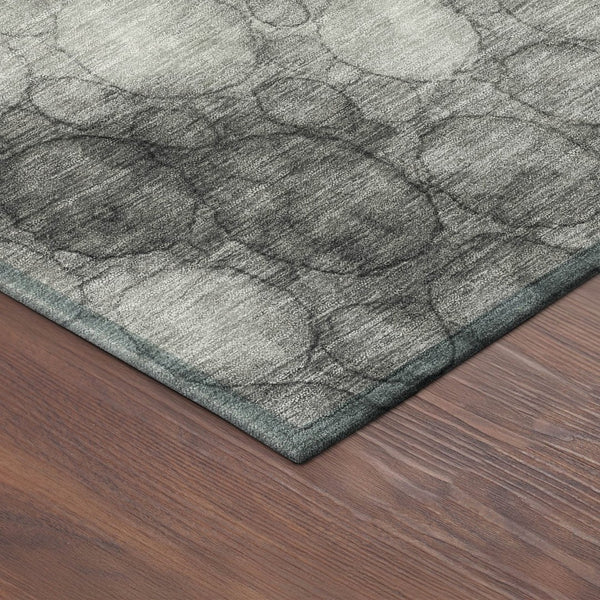 HomeRoots 8' Modern Abstract Round Area Rug in Ivory, Gray & Black - Washable, Durable for Indoor/Outdoor Use 691490
