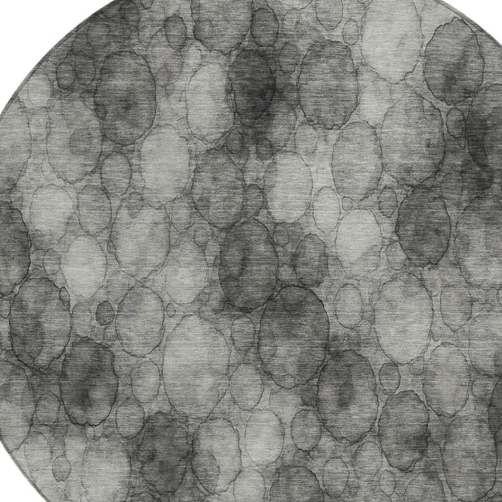 HomeRoots 8' Modern Abstract Round Area Rug in Ivory, Gray & Black - Washable, Durable for Indoor/Outdoor Use 691490