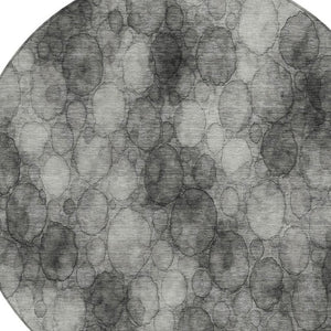 HomeRoots 8' Modern Abstract Round Area Rug in Ivory, Gray & Black - Washable, Durable for Indoor/Outdoor Use 691490