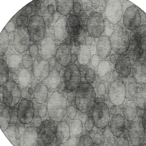HomeRoots 8' Modern Abstract Round Area Rug in Ivory, Gray & Black - Washable, Durable for Indoor/Outdoor Use 691490