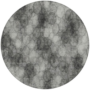 HomeRoots 8' Modern Abstract Round Area Rug in Ivory, Gray & Black - Washable, Durable for Indoor/Outdoor Use 691490