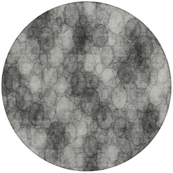 HomeRoots 8' Modern Abstract Round Area Rug in Ivory, Gray & Black - Washable, Durable for Indoor/Outdoor Use 691490