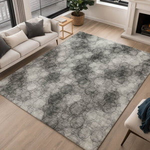 HomeRoots 10' Versatile Ivory Gray & Black Abstract Washable Area Rug for Indoor/Outdoor Living Spaces 691493