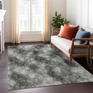 HomeRoots 10' Versatile Ivory Gray & Black Abstract Washable Area Rug for Indoor/Outdoor Living Spaces 691493