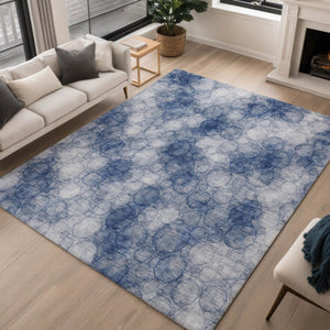 HomeRoots 5' X 8' Navy Blue & Ivory Abstract Rug - Stylish, Washable, Durable for Indoor & Outdoor Spaces! 691495