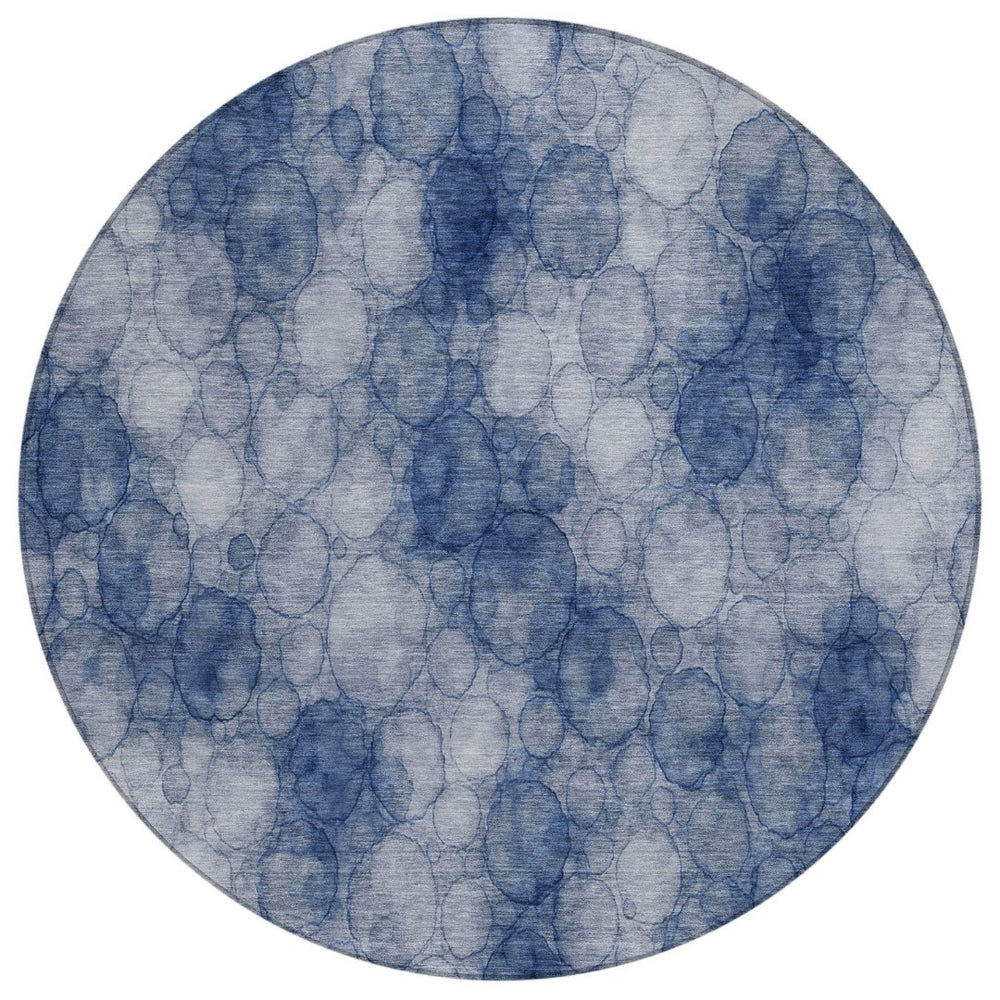 HomeRoots 8' Navy Blue & Ivory Geometric Round Area Rug – Stylish, Washable, Indoor/Outdoor, Durable & Versatile 691496