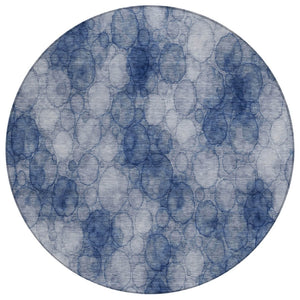HomeRoots 8' Navy Blue & Ivory Geometric Round Area Rug – Stylish, Washable, Indoor/Outdoor, Durable & Versatile 691496
