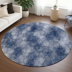 HomeRoots 8' Navy Blue & Ivory Geometric Round Area Rug – Stylish, Washable, Indoor/Outdoor, Durable & Versatile 691496